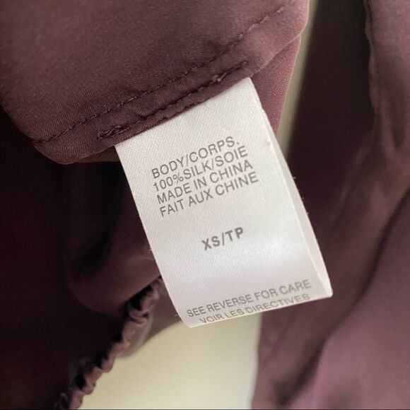 Cami NYC-Burgundy Silk Long Sleeve Wrap Front Blouse (XS) - Picture 8 of 9